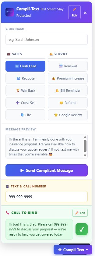 Compli-Text panel inside Hearsay